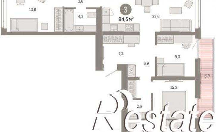 3-комн квартира в новом доме улица Республики, 205 к3,  д. 205 к3