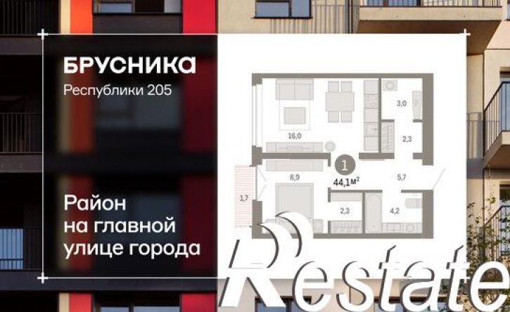 2-комн квартира улица Республики, 205 к2,  д. 205 к2