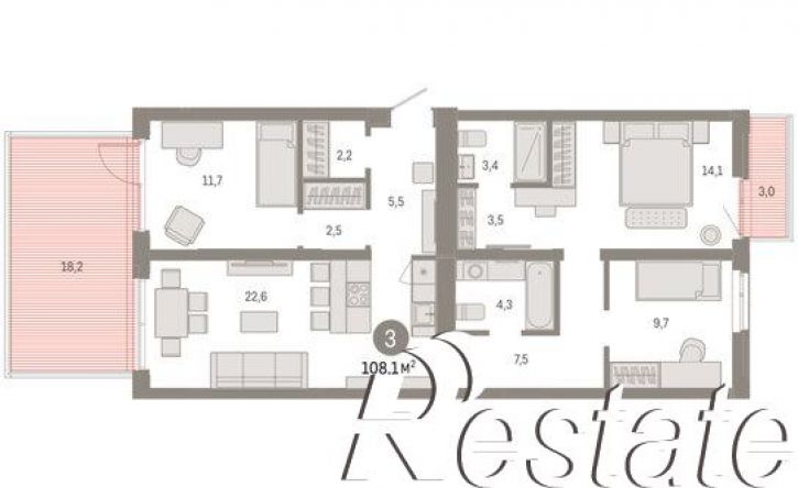 3-комн квартира в новом доме улица Республики, 205 к3,  д. 205 к3
