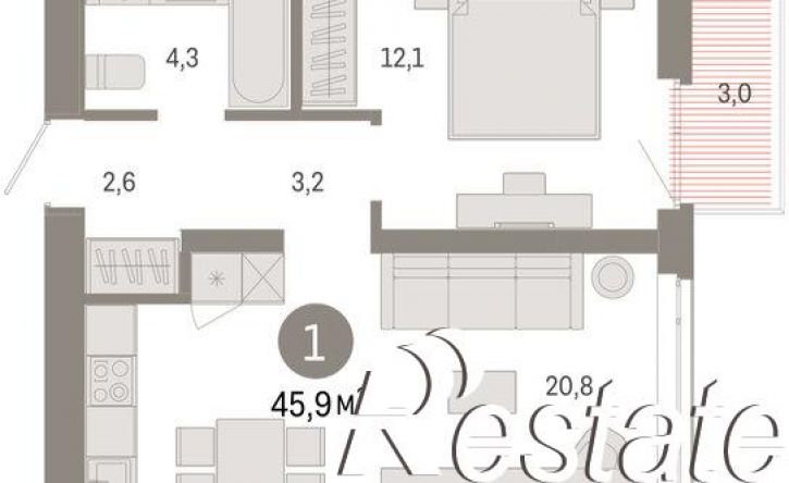 2-комн квартира в новом доме улица Республики, 205 к3,  д. 205 к3