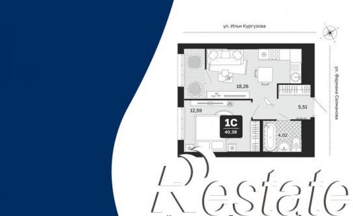 1-комн квартира в новом доме улица Фармана Салманова, 1 к3,  д. 1 к3