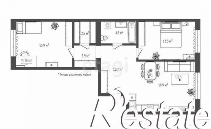2-комн квартира Новгородская улица, 20,  д. 20