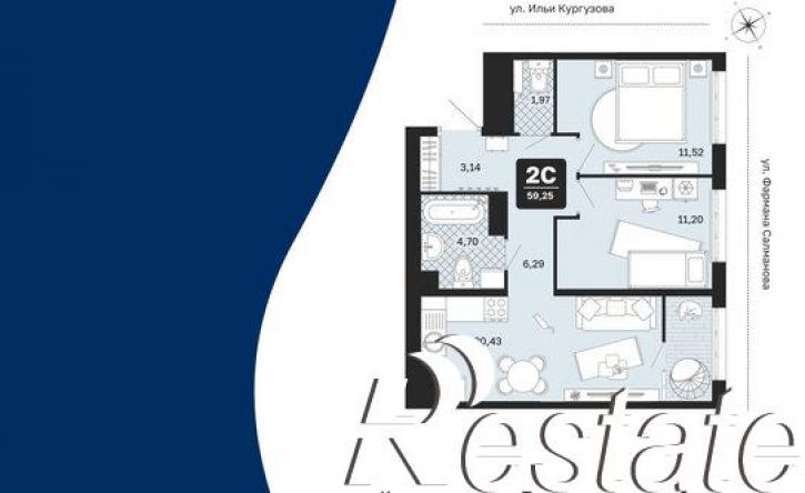 2-комн квартира в новом доме улица Фармана Салманова, 1 к3,  д. 1 к3