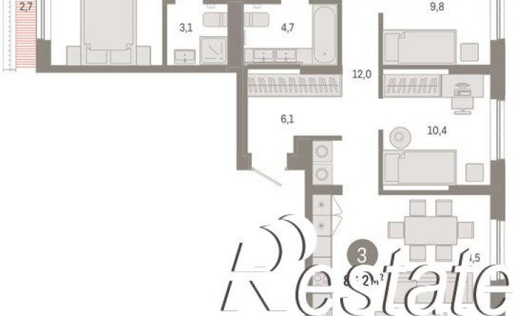 3-комн квартира Краснооктябрьская улица, 4 к2,  д. 4 к2