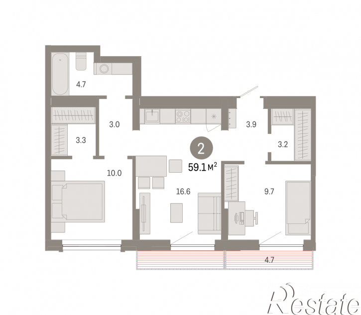 3-комн квартира в новом доме Томская, 60А