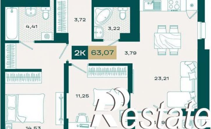 2-комн квартира в новом доме улица Тимофея Кармацкого, 1 c1,  д. 1 c1