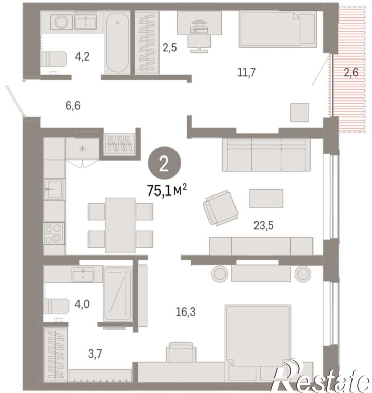 2-комн квартира в новом доме Краснооктябрьская, 4, корп.5