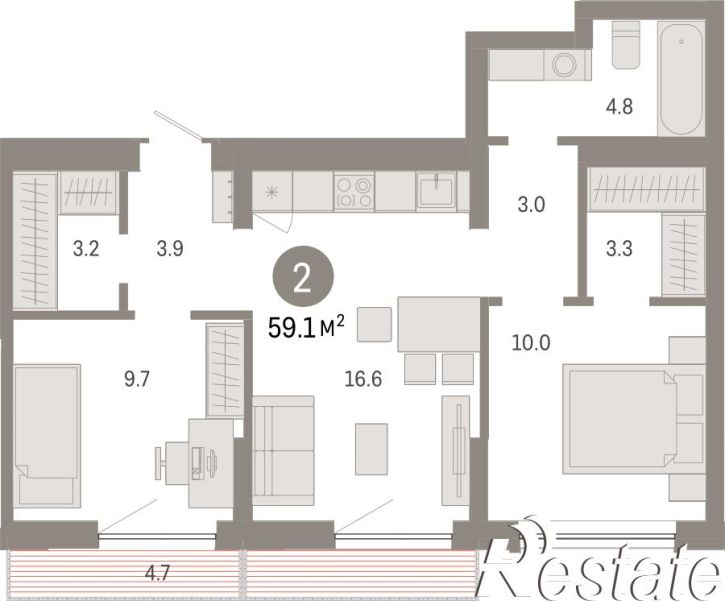 2-комн квартира в новом доме Томская, 60А
