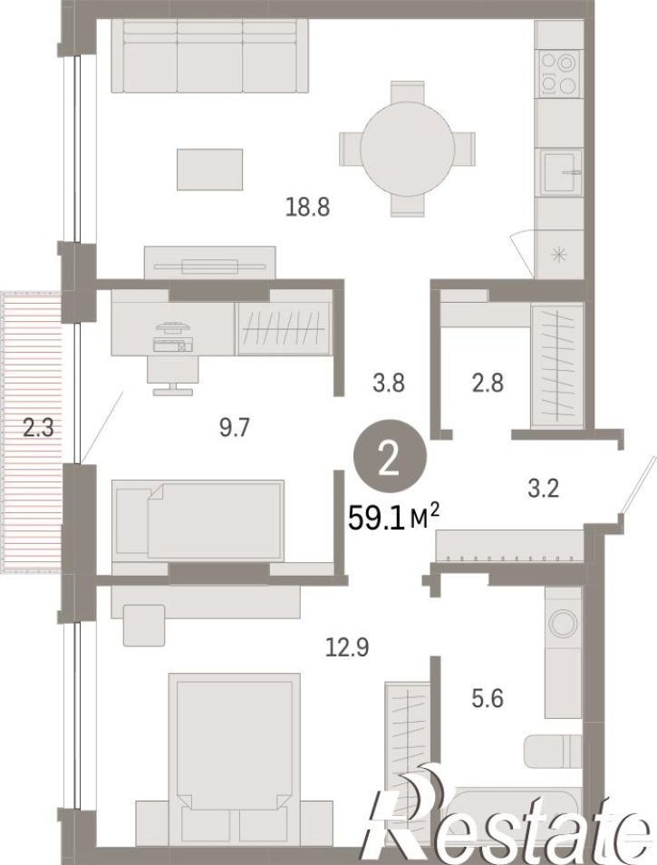 2-комн квартира в новом доме Томская, 60А