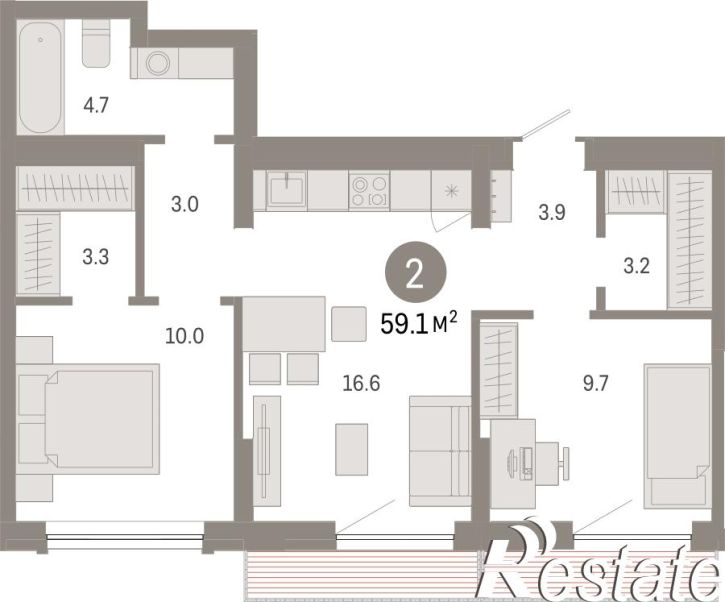 2-комн квартира в новом доме Томская, 60А