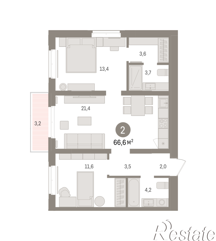 2-комн квартира в новом доме Минская, 92