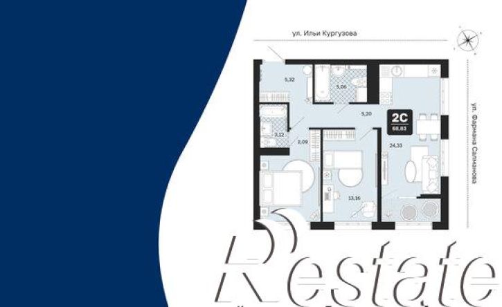 2-комн квартира в новом доме улица Фармана Салманова, 1 к3,  д. 1 к3
