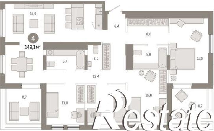 4-комн квартира улица Республики, 205 к1,  д. 205 к1