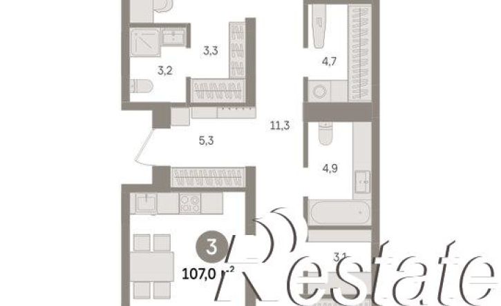 3-комн квартира в новом доме Причальная улица, 11,  д. 11