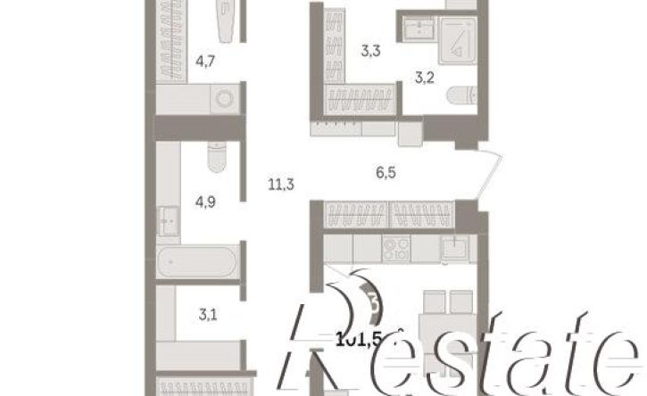 3-комн квартира в новом доме Причальная улица, 11,  д. 11