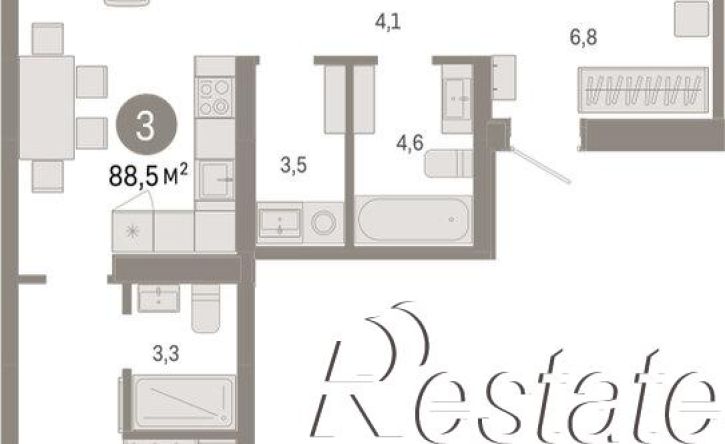 3-комн квартира в новом доме улица Республики, 205 к3,  д. 205 к3