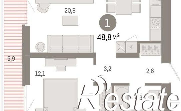 1-комн квартира в новом доме улица Республики, 205 к3,  д. 205 к3