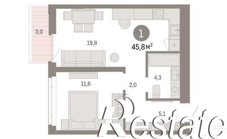 1-комн квартира в новом доме улица Республики, 205 к3,  д. 205 к3