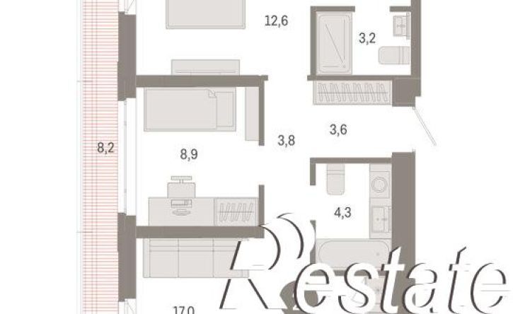 2-комн квартира в новом доме улица Республики, 205 к3,  д. 205 к3