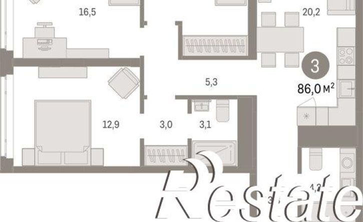 3-комн квартира в новом доме улица Республики, 205 к3,  д. 205 к3